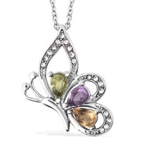 🆕 Multi Gemstone Butterfly Pendant Necklace